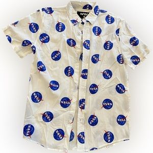 NASA logo short sleeve white button up